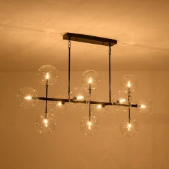 12-Light Sputnik Glass Globe Bubble Linear Island Chandelier