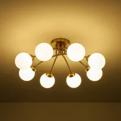8-Light Sputnik Milky Glass Bubble Semi Flush Mount
