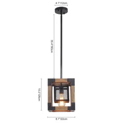 1-Light Square Wood Pendant Light