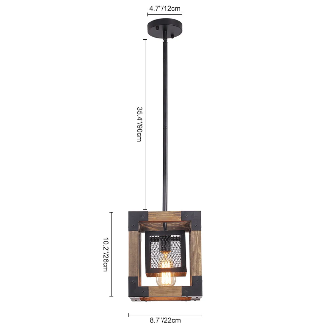 1-Light Square Wood Pendant Light