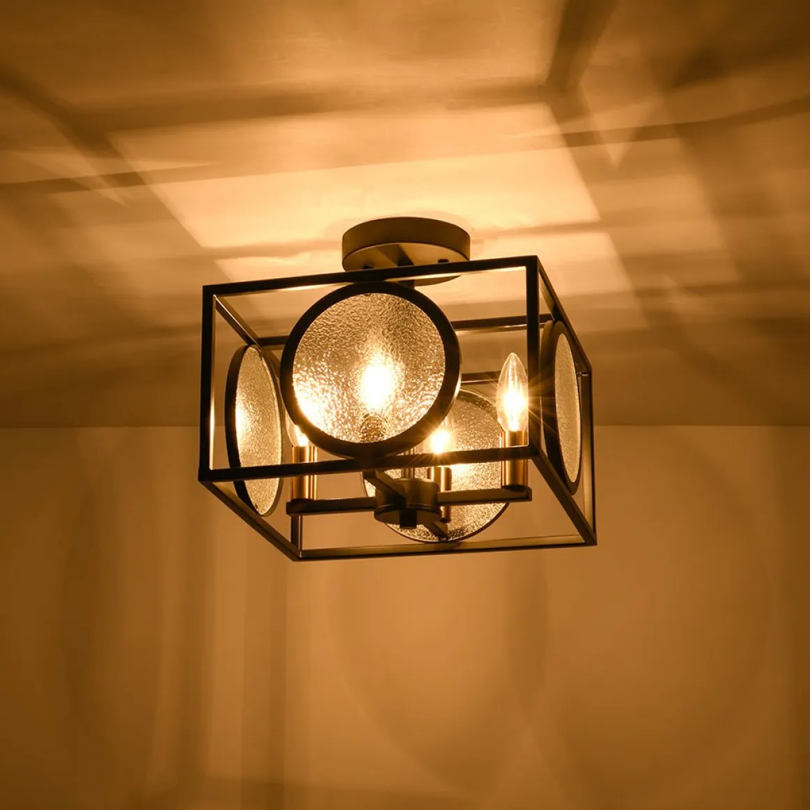 4-light Textured Glass Square Lantern Semi Flush Mount