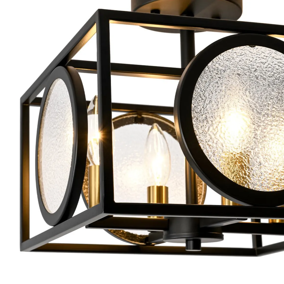 4-light Textured Glass Square Lantern Semi Flush Mount