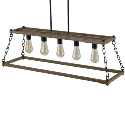 5-Light Trapezoid Wood Grain Chain Linear Island Chandelier