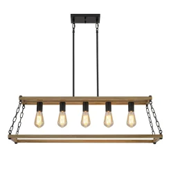 5-Light Trapezoid Wood Grain Chain Linear Island Chandelier