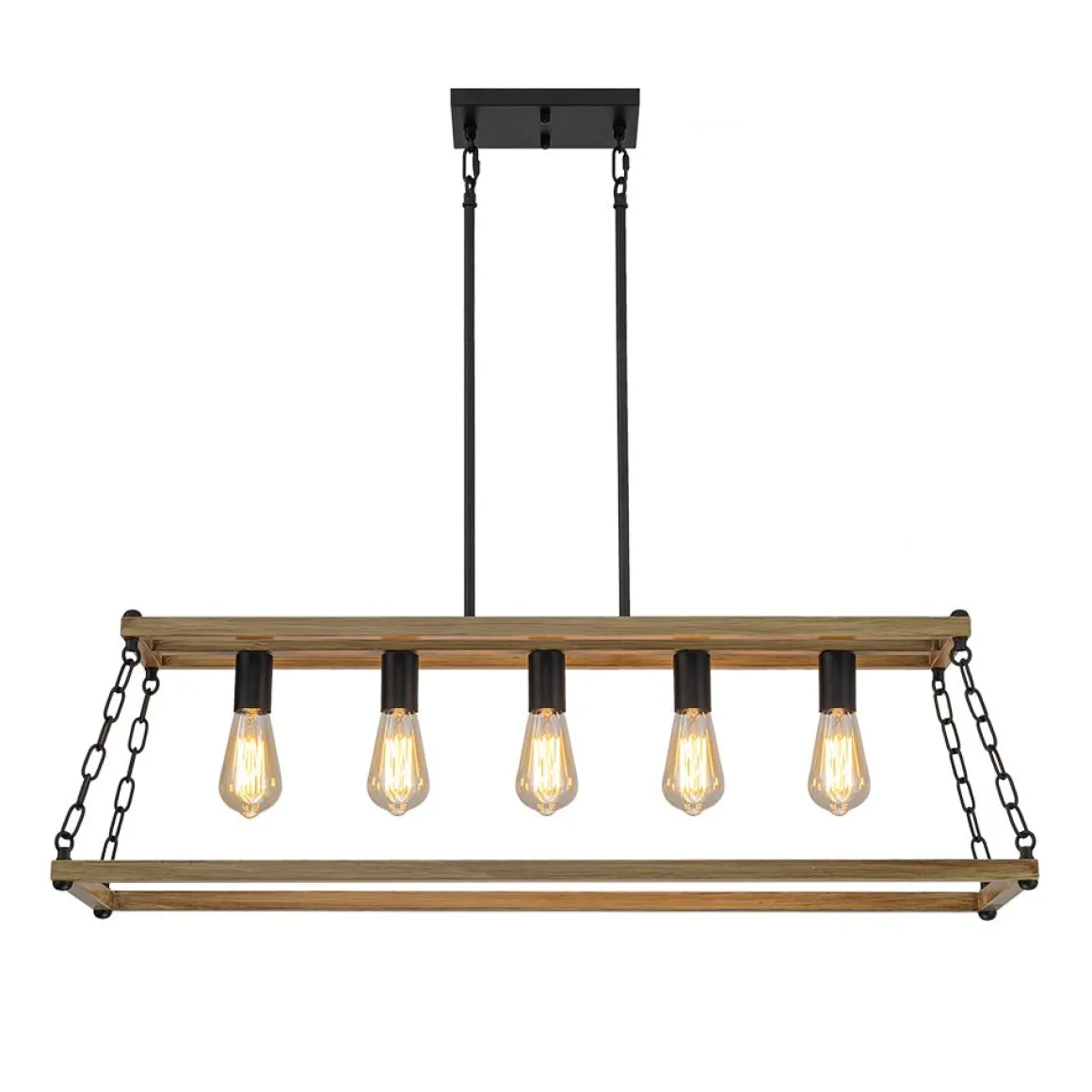 5-Light Trapezoid Wood Grain Chain Linear Island Chandelier