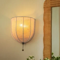 1-Light Vintage Natural Fabric Linen Cage Wall Sconce