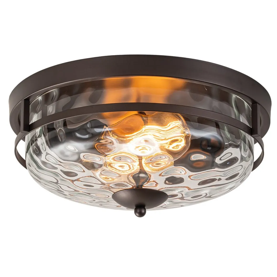 2-Light Water Glass Round Flush Mount Ceiling Light