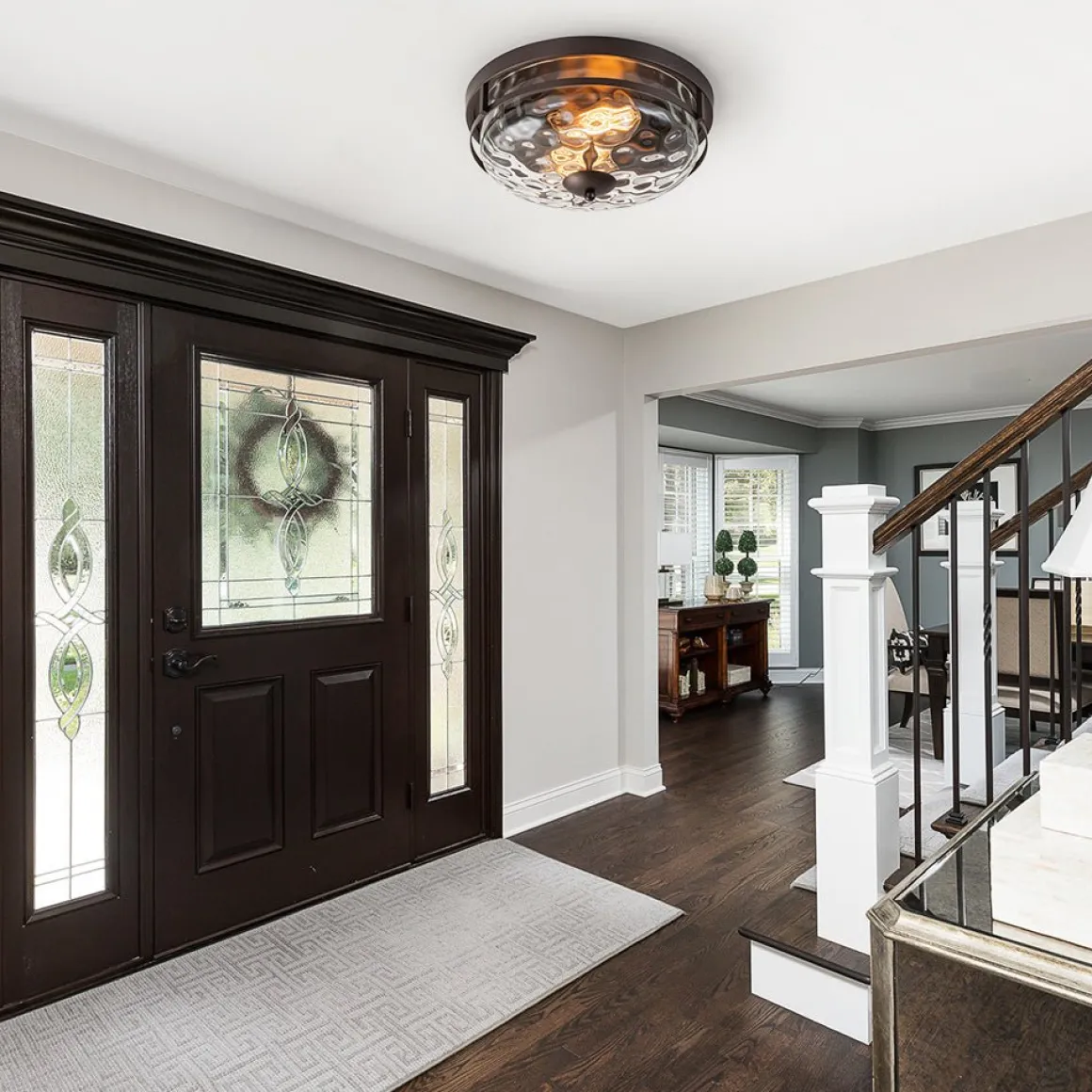2-Light Water Glass Round Flush Mount Ceiling Light