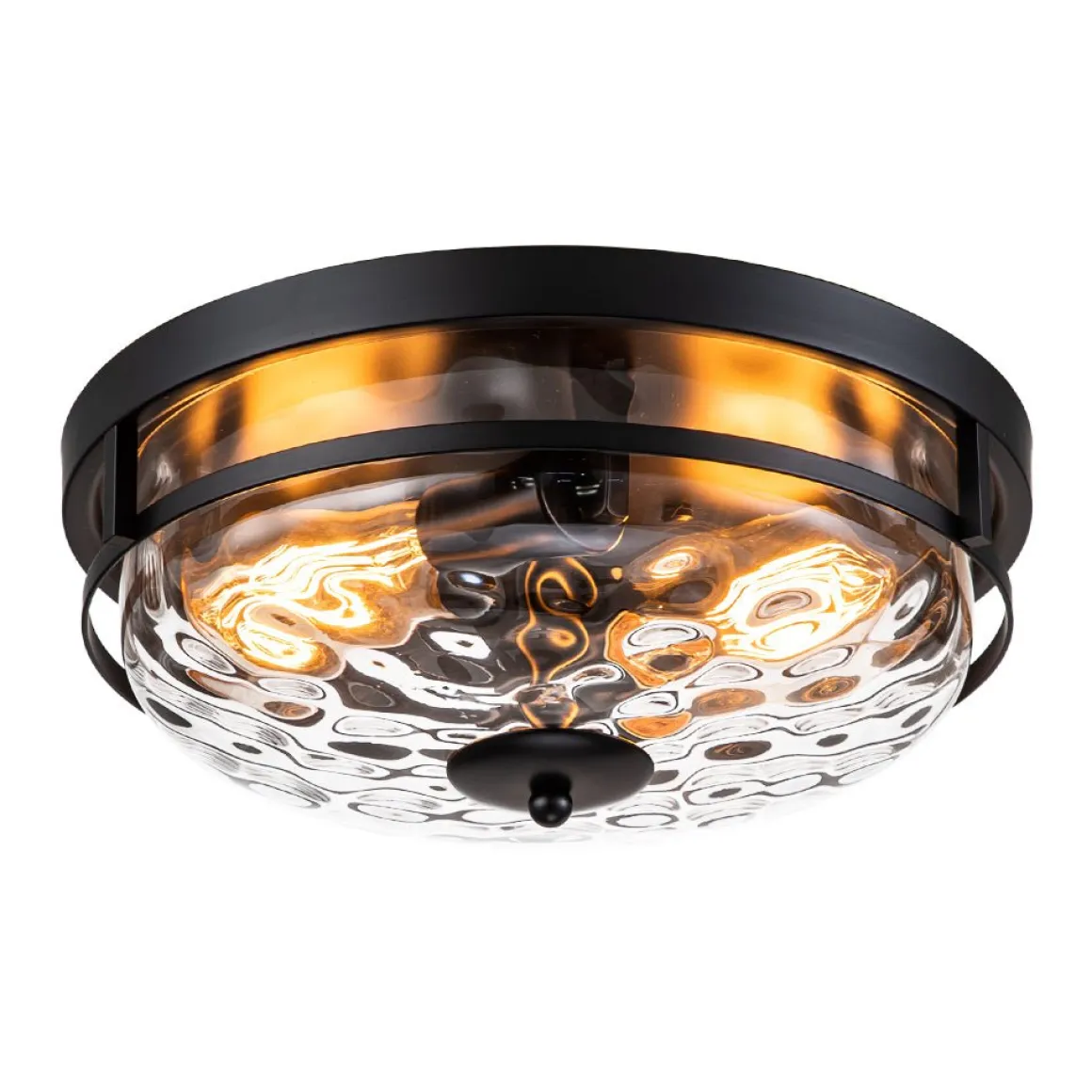 2-Light Water Glass Round Flush Mount Ceiling Light