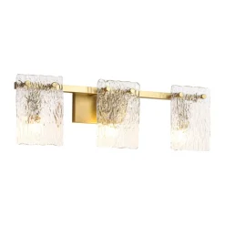 3-Light Water Glass Square Panel Brass Vanity Wall Sconce