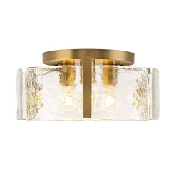 3-Light Water Textured Glass Drum Cage Semi Flush Mount