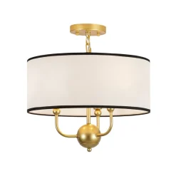 3-Light White Fabric Candle Style Round Drum Cage Pendant