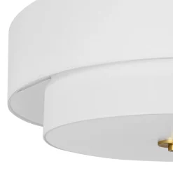 4-Light White Linen Round Drum Brass Semi Flush Mount