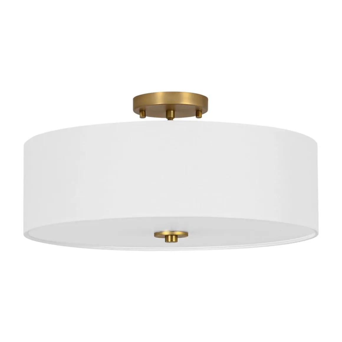 4-Light White Linen Round Drum Brass Semi Flush Mount