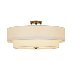 4-Light White Linen Round Drum Semi Flush Mount
