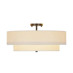 4-Light White Linen Round Drum Semi Flush Mount