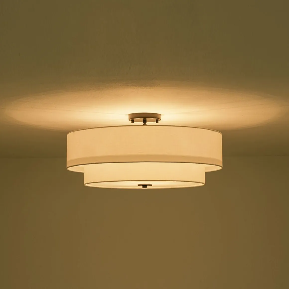 4-Light White Linen Round Drum Semi Flush Mount