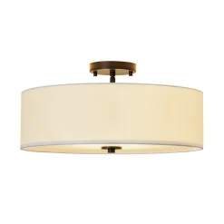 4-Light White Linen Round Drum Semi Flush Mount