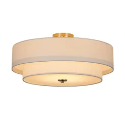 4-Light White Linen Round Drum Semi Flush Mount