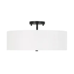 4-Light White Linen Round Drum Semi Flush Mount