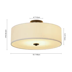 4-Light White Linen Round Drum Semi Flush Mount