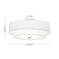 4-Light White Linen Round Drum Semi Flush Mount