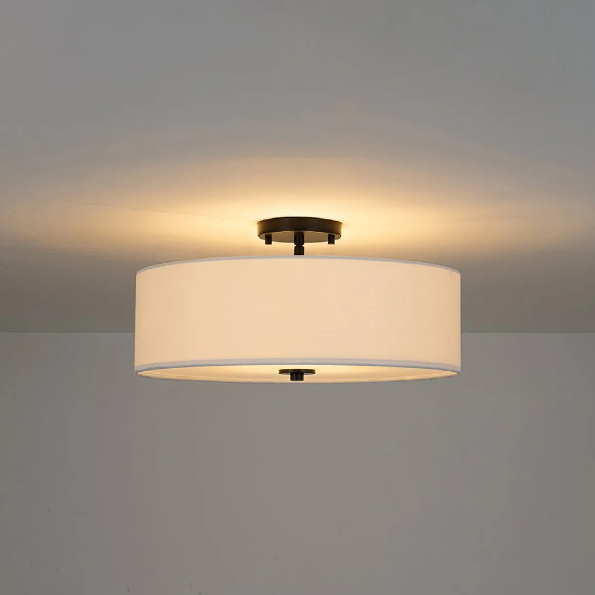 4-Light White Linen Round Drum Semi Flush Mount