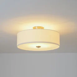 4-Light White Linen Round Drum Semi Flush Mount