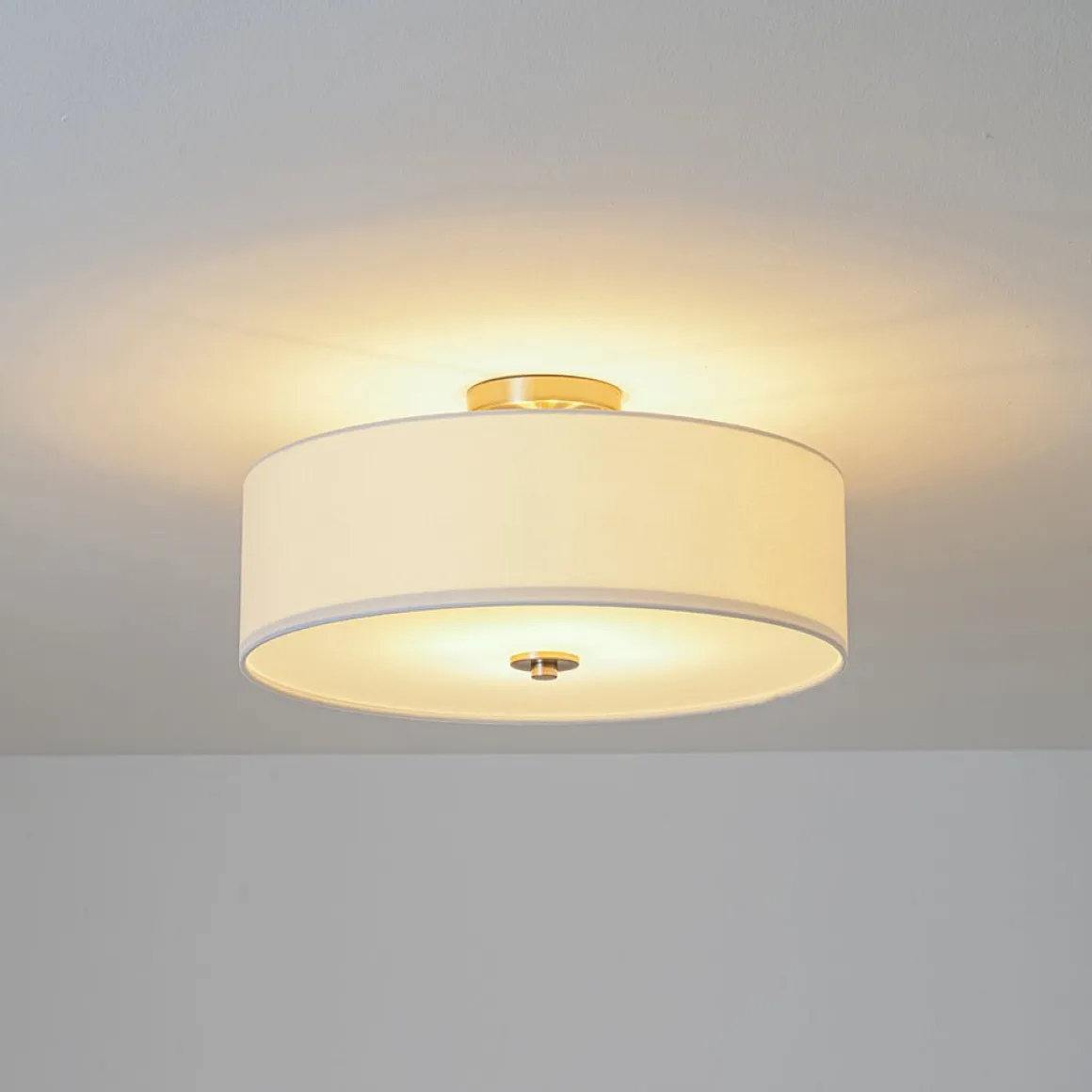 4-Light White Linen Round Drum Semi Flush Mount