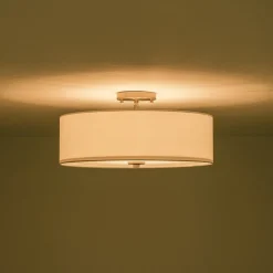 4-Light White Linen Round Drum Semi Flush Mount