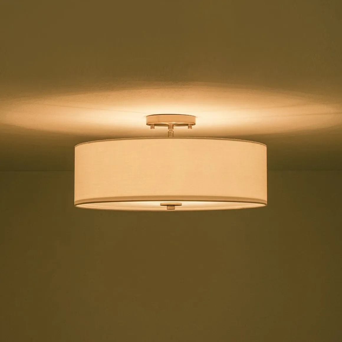 4-Light White Linen Round Drum Semi Flush Mount