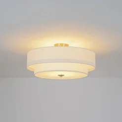 4-Light White Linen Round Drum Semi Flush Mount