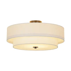 4-Light White Linen Round Drum Semi Flush Mount