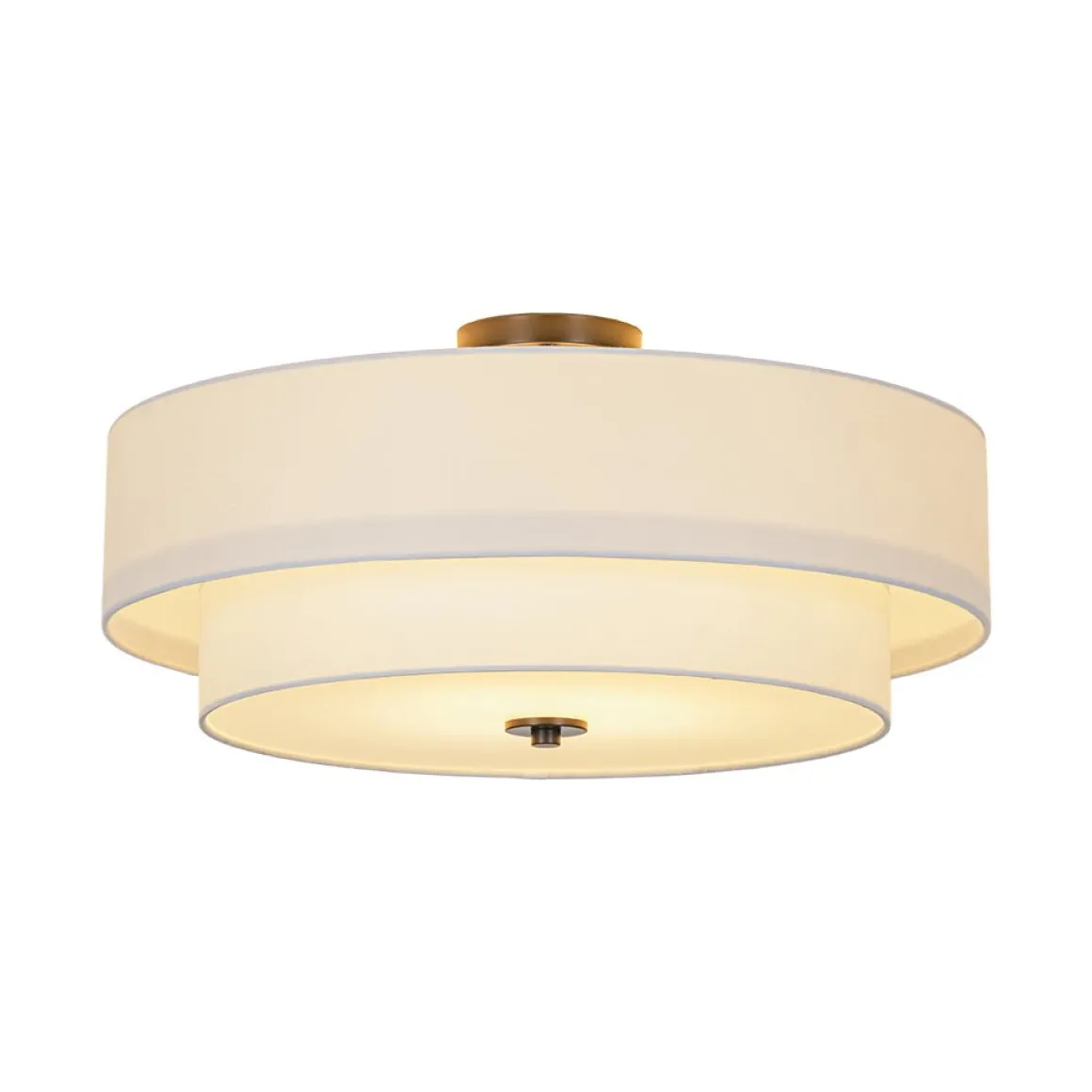 4-Light White Linen Round Drum Semi Flush Mount