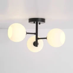 3-Light White Ribbed Glass Tiered Sputnik Semi Flush Mount