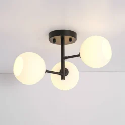 3-Light White Ribbed Glass Tiered Sputnik Semi Flush Mount