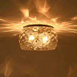 3-Light Wide Bowl Hammered Glass Round Flush Mount
