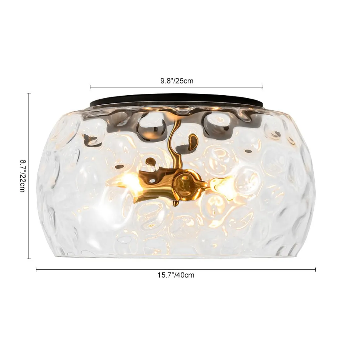 3-Light Wide Bowl Hammered Glass Round Flush Mount