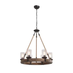 6-Light Wood Wagon Wheel Chandelier Modern Farmhouse