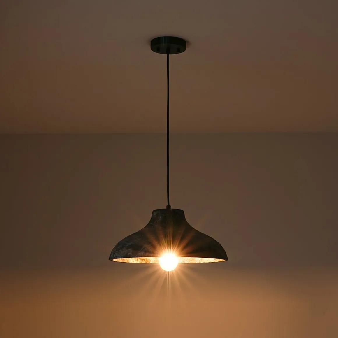 Limed Style Dome Distressed Wooden Single Pendant