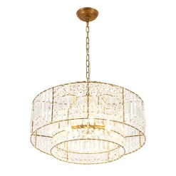 Luxe Antique Bronze Tiered Crystal Drum Cage Chandelier