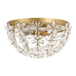 Luxe Brass Bloom Crystal Floral Cage Flush Mount Light