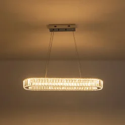 Luxe Chrome Crystal Dimmable LED Oval Halo Island Pendant