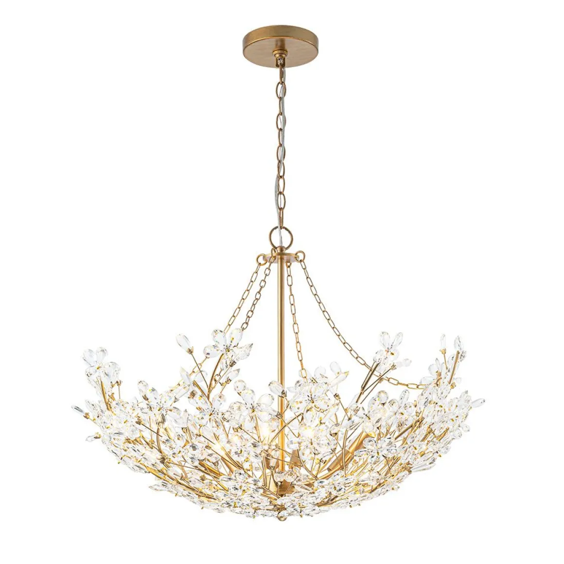 Luxe Gold Crystal Blossom Floral Basket Chandelier