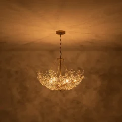 Luxe Gold Crystal Blossom Floral Basket Chandelier