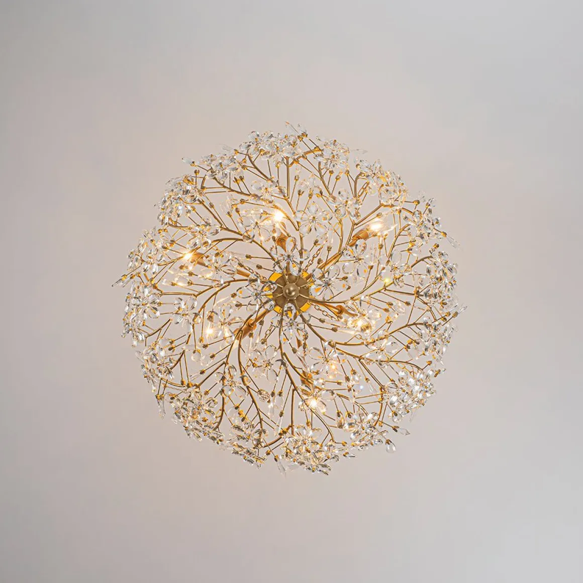 Luxe Gold Crystal Blossom Floral Basket Chandelier