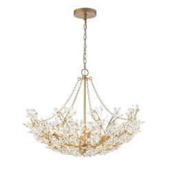 Luxe Gold Crystal Blossom Floral Basket Chandelier