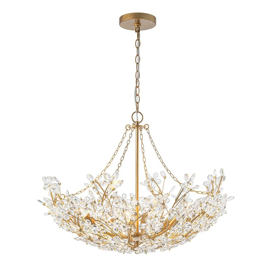 Luxe Gold Crystal Blossom Floral Basket Chandelier