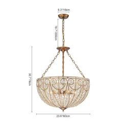 Luxe Moroccan Antique Bronze Crystal Round Cage Chandelier