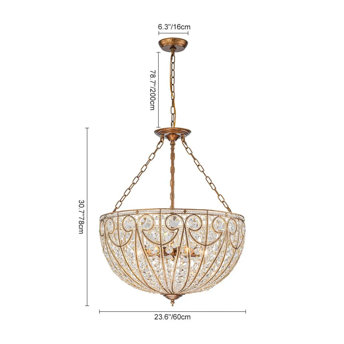 Luxe Moroccan Antique Bronze Crystal Round Cage Chandelier
